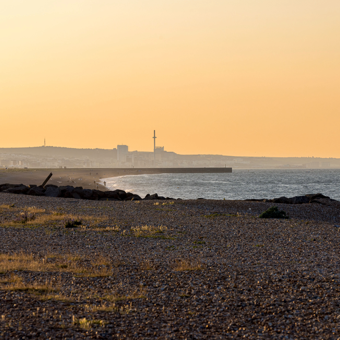 Shoreham-by-Sea beach with Brighton in view